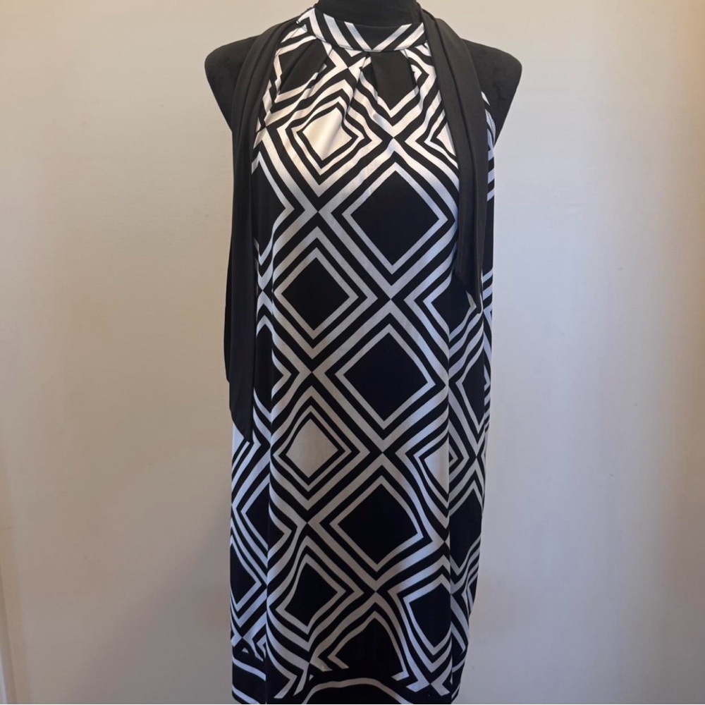 Mud Pie Black and White Diamond Pattern Midi Dress